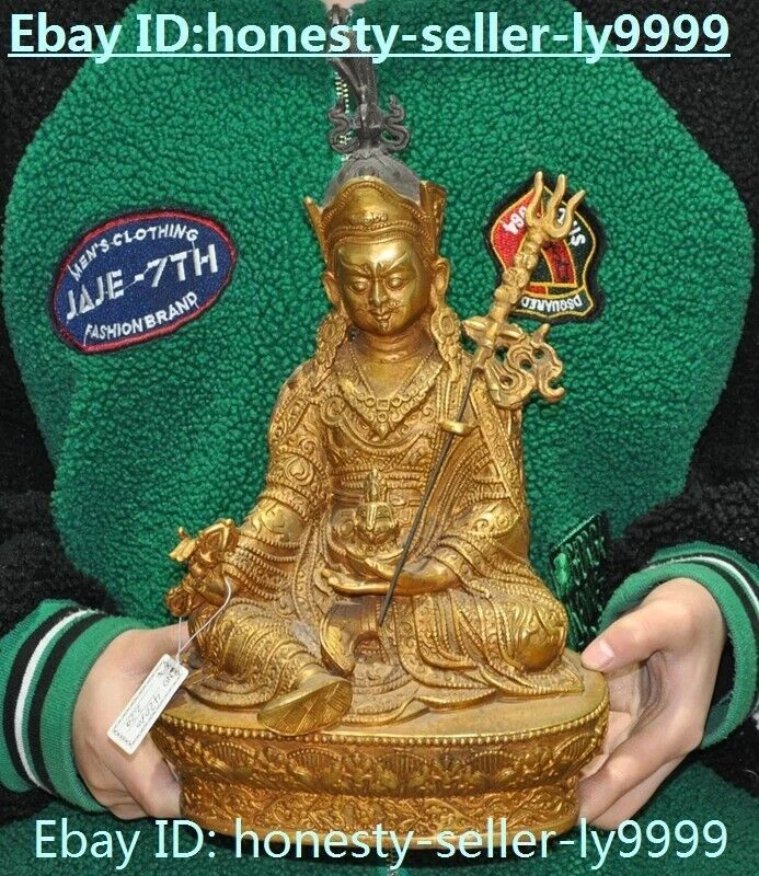 Assento de budismo tibetano 11,6" bronze dourado Guru Rinpoche Padmasambhava estátua de Buda - Imagem 1 de 4