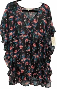 Miken Women's Swim Cover-Up Dress Size Large NEW Black & Pink Beach Swim Caftan - Picture 1 of 14