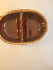 HULL HP&Co  BROWN DRIP DIVIDED OVAL SERVING BOWL VINTAGE 11x7.5”