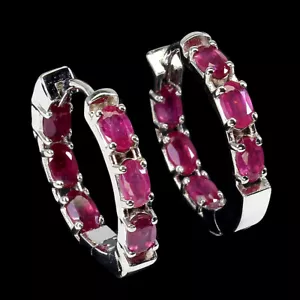 Summer 925 Silver Earrings Oval Ruby 5x3mm Gemstone Jewelry - Picture 1 of 13