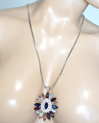 Collana donna laccio girocollo argento ciondolo fiore cristalli strass UBB4 - Immagine 1 di 3