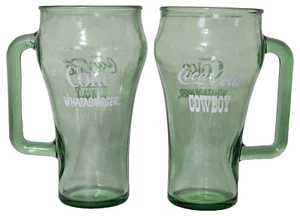 2 vasos de vaquero Whataburger verde Coca Cola (Coca-Cola) con asas, vintage - Imagen 1 de 8