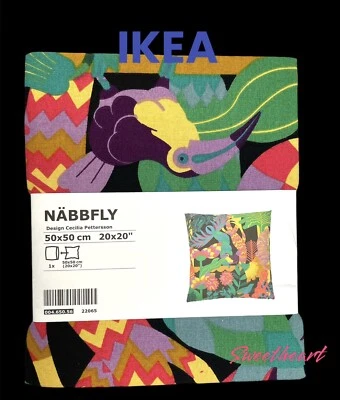 Funda Cojín Ikea Nabbfly 20 x 20" Patrón Pájaro Selva Tropical Sofá Multicolor Foto 1 de 3