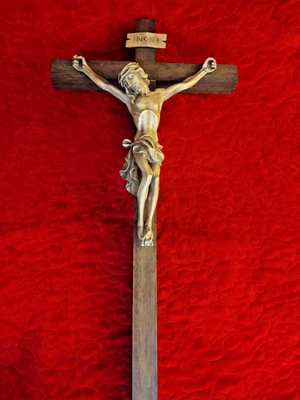 Crucifijo grande de madera, 36" de alto, bellas artes antiguas de Alemania Foto 1 de 4