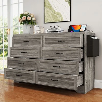 Farmhouse 8 Drawer Dresser 47.2" W Large Vintage Double Dresser Chest of Drawers - Image 1 of 4