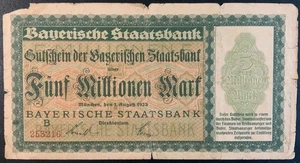 1923 GERMANY-BAYERISCHE PAPER MONEY - 5,000,000 MARK BANKNOTE! - Picture 1 of 2