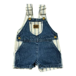 Vintage Lee Pinstripe Striped Denim Overalls Shortalls Baby Size 18 Months USA - Picture 1 of 7