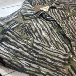 Vintage LL Bean Fleece tree bark Camo Jacket Hunting Outdoor Made in USA Large? - Picture 1 of 15
