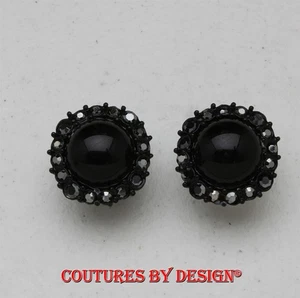 St John Knits schwarzer Onyx/Kristall Jubiläum Clip-on Cluster Ohrringe Neu mit Etikett 136 $ - Bild 1 von 2