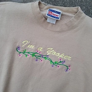 Vintage Upper Peninsula Michigan "I'm A Yooper" Crewneck XL Sweatshirt Tan Hanes - Picture 1 of 7