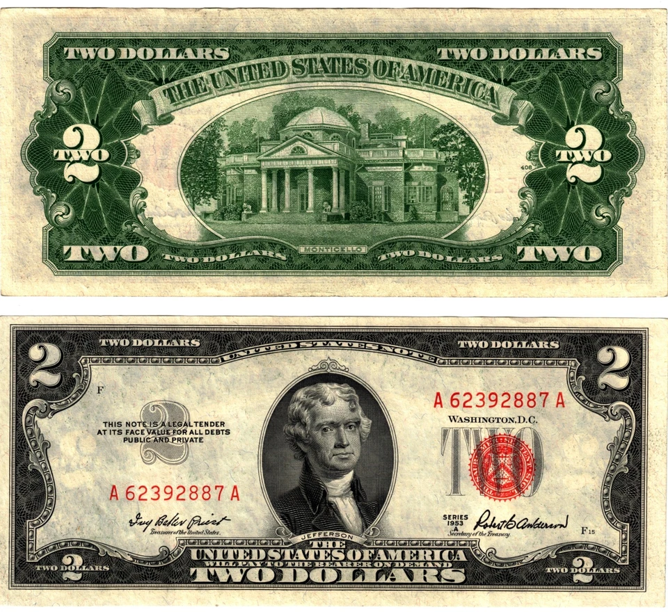 1953 A USA 2 Dollar Banknote UNITED STATES AMERICA Red Seal P380A Priest & Ande - Image 1 of 1