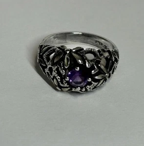 Gr. 8 Vintage 925 Sterling Silber Amethyst Ring filigranes Design - Bild 1 von 7