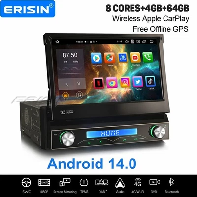 64GB Android 14 8 Kern 1Din Autoradio Bluetooth GPS DSP DAB+ CarPlay WiFi USB 4G - Bild 1 von 4