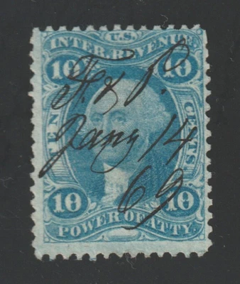Scott # R37c, Used, F, 10¢ Power of Atty, Fancy Manuscript Cancel, Dated 1/14/69 - Image 1 of 2