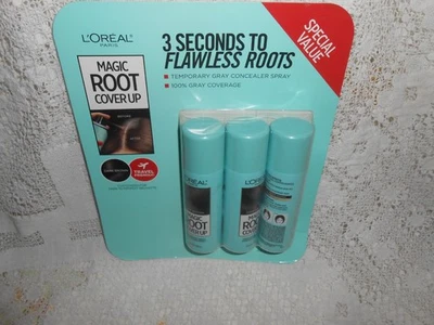 New in Pkg 3 Pack L'Oreal Paris Magic Root Cover Up Spray DARK BROWN 2 oz each - Image 1 of 4