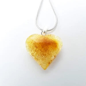 Baltic amber HEART pendant necklace, gemstone pendant on a silver color chain - Picture 1 of 14