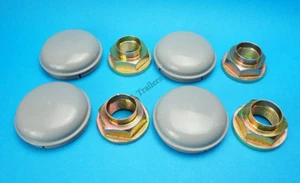 4 tapacubos de rueda grises de 76 mm y tuercas de estaca para remolque IFOR WILLIAMS eje doble - Imagen 1 de 3