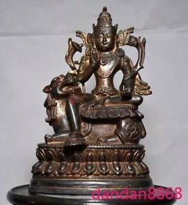 9,2 Zoll alte Tibet Buddhismus Tempel Bronze vergoldet Wenshu Manjushri Samantabhadra Statue - Bild 1 von 9