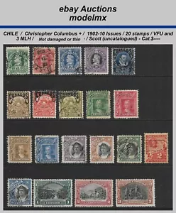 Chile - 1902-10 - 20 Different Stamps VFU with 3 MLH, Columbus, Uncatalogued - Foto 1 di 2
