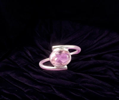 Pink Morganite Gemstone 925 Sterling Silver Handmade Jewelry Ring Gift For Her - Image 1 of 3