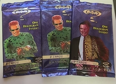 NUEVO EN STOCK 3 PAQUETES DE BATMAN FOREVER 95 FLEER ULTRA DOS CARAS Y ACERTIJO Foto 1 de 4