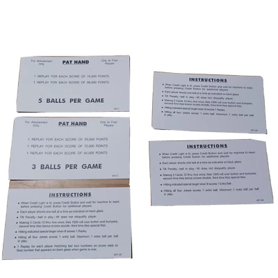 Pat Hand WILLIAMS SCORE CARDS-5 card set - Image 1 of 3