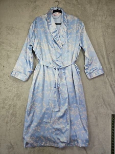 Victoria Secret Long Cozy Robe Pale Blue Feathers Design Lined Pockets Sz XS/S - Picture 1 of 16