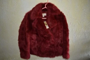 Abrigo o chaqueta de piel sintética hasta la cadera MICHAEL KORS Borgoña talla pequeña pequeña nueva con etiquetas - Imagen 1 de 22