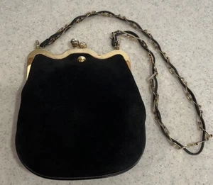 Vtg BELLIDO for Susan Gail Black Suede Leather Shoulder Bag/Purse~Spain - Picture 1 of 12