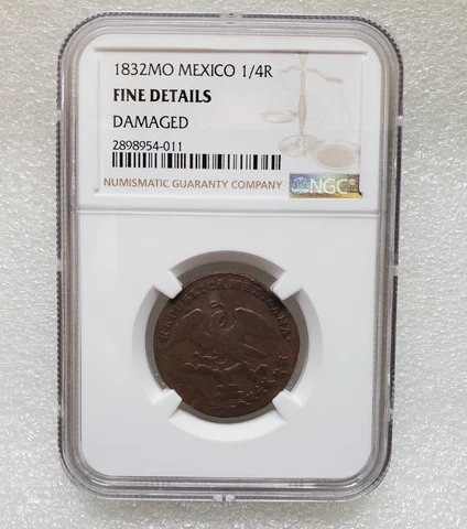 1832 Mexico 1/4 Copper NGC Fine Details ((RARE)) Cover