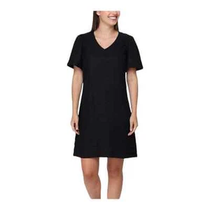 Nuevo vestido Nicole Miller para dama mezcla de lino dobladillo en capas negro mediano - Imagen 1 de 5