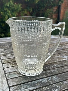 VINTAGE 1930s ART DECO geometric pattern clear glass jug lemonade water 1 litre - Picture 1 of 13