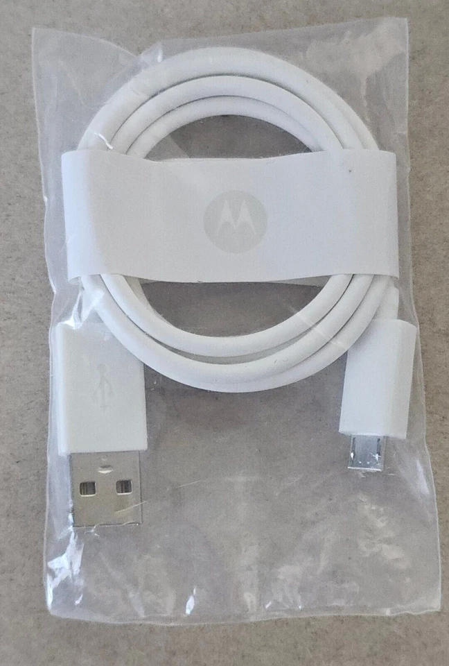 Original Motorola White Micro-USB Charge Sync Data Cable for Moto G5 G4 Play E4 - Image 1 of 4