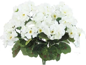 2Pcs Artificial Geraniums Silk Flowers Outdoor Artificial White Geranium Bush Fa - Picture 1 of 8
