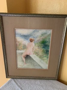 Vintage Nude Woman On Meadow Garden Wall Impressionist Signed Oil Painting 10x12 - Picture 1 of 12