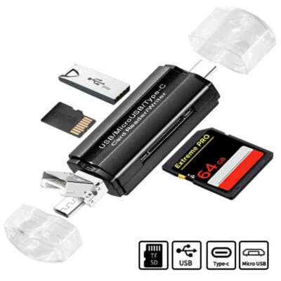 Card Reader USB C/Micro/USB 2.0 to SD/TF Adapter OTG Flash Drive SDHC SDXC MMC - Image 1 of 4