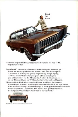 PRINT AD 1965 Buick Riviera Shielded Headlights 6.5 x 10 - Image 1 of 3