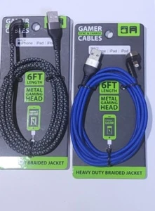 Cables de sincronización y carga para jugadores MFI 6 pies chaqueta trenzada de alta resistencia USB - Imagen 1 de 1