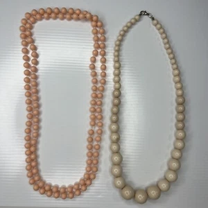 H3 Lote Melocotón Beige Resina Acrílico Mcm Mod Cuentas Años 60 70 Collar Vintage 40” - Imagen 1 de 10