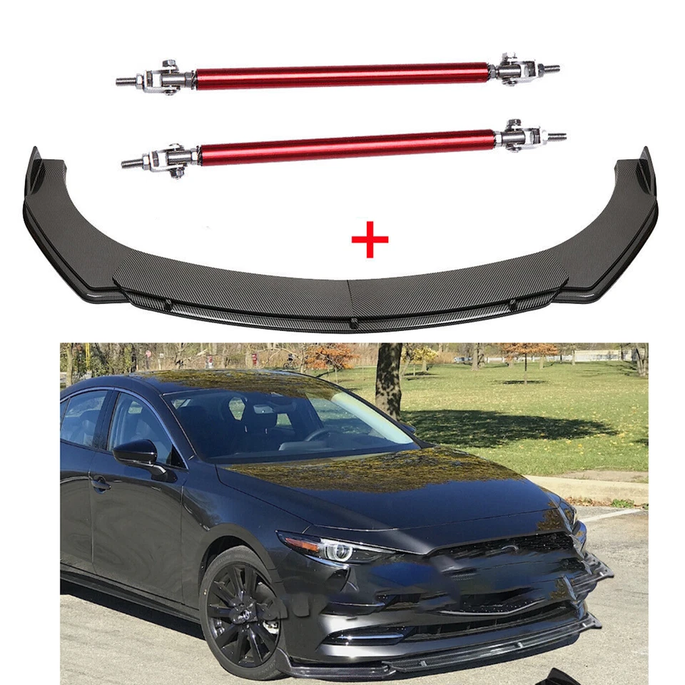 Carbon Fiber Front Bumper Spoiler Splitter Strut Rods For Mazda Speed 3 6 RX - Image 1 of 4