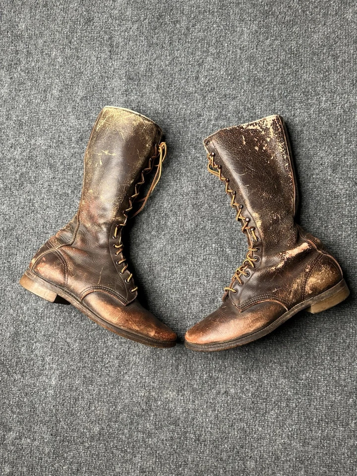 Женские кожаные коричневые сапоги для верховой езды на шнуровке сделаны в США 1960-1970-е годы, размер США 9 - Изображение 1 из 4