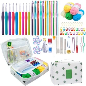 Crochet Kit for Beginners, 100 Pieces Complete Kit with Yarn, Soft Grip & Alu... - Picture 1 of 7