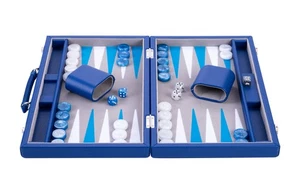 Engelhart Grey, Blue and White 15 inch Backgammon Set (UK) - Picture 1 of 9
