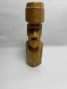 Vintage Hand Carved Wooden Moai Statue w/Easter Island Style Made in Chile 10'' - Picture 1 of 9