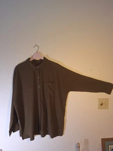 J.Jill Shirt L Olive/Brown Rayon/Spandex Lg Sleeve Button-up Collared 1Pocket - Picture 1 of 16