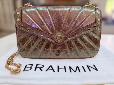 Brahmin Rose Gold Alectrona Rosa Crossbody, Iridescent w/ Gold Studs NWT snipped - Image 1 of 4