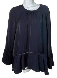 Blusa Mossimo Supply Co Talla L Cuello Redondo Mangas Campana Azul Boho Aireada Hippie - Imagen 1 de 13