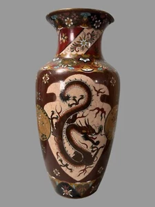 Antique 14.5" Cloisonne Enameled Vase with Dragon - Picture 1 of 14