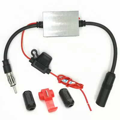 Car Antenna FM Radio Adaptor Signal Amplifier Aerial Amp Booster Metal Shell - Image 1 of 4