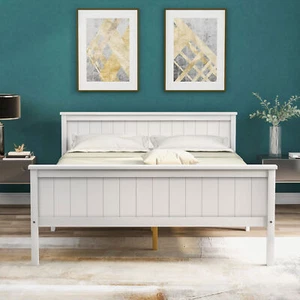 4ft6 Double Bed In White Solid Pine Wooden Bed Frame For Adults Kids Teenagers - Picture 1 of 8